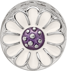 Sterling Silver Reflections Rhodium-plated Enamel Flower Bead