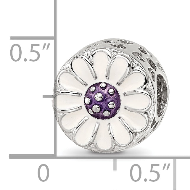 Sterling Silver Reflections Rhodium-plated Enamel Flower Bead