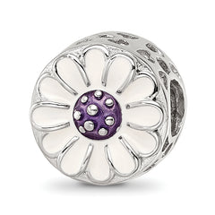 Sterling Silver Reflections Rhodium-plated Enamel Flower Bead