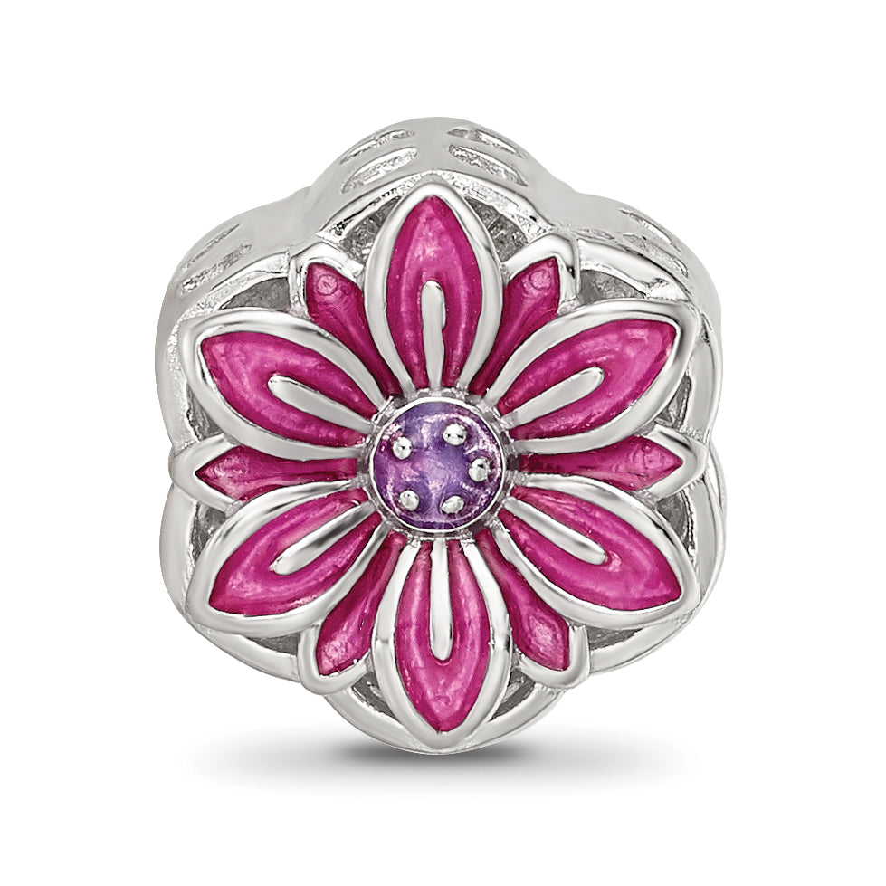 Sterling Silver Reflections Rhodium-plated Enamel Flower Cut-Out Bead