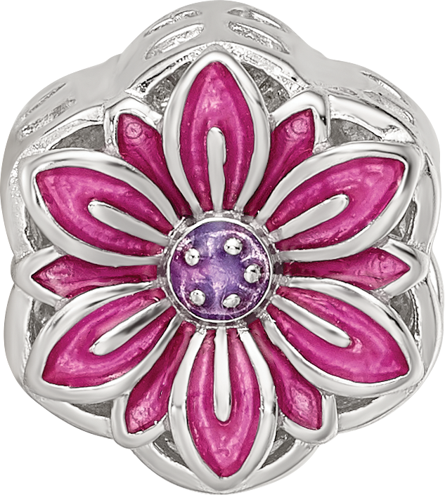 Sterling Silver Reflections Rhodium-plated Enamel Flower Cut-Out Bead