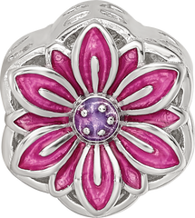 Sterling Silver Reflections Rhodium-plated Enamel Flower Cut-Out Bead