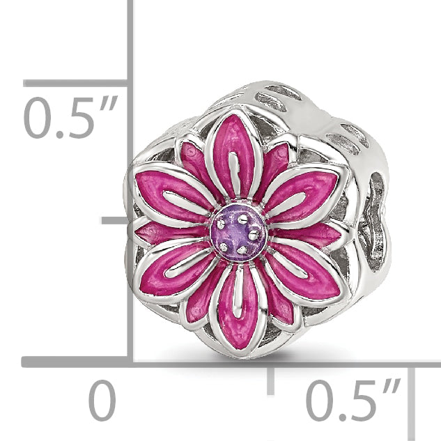 Sterling Silver Reflections Rhodium-plated Enamel Flower Cut-Out Bead