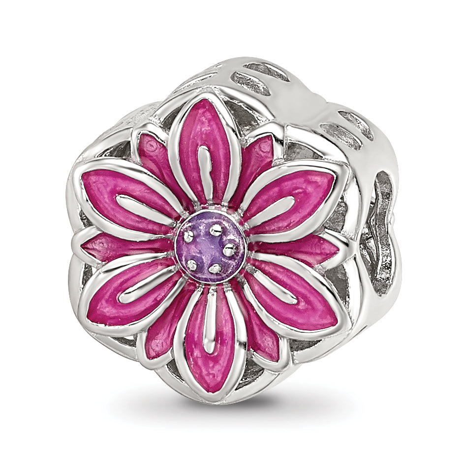 Sterling Silver Reflections Rhodium-plated Enamel Flower Cut-Out Bead