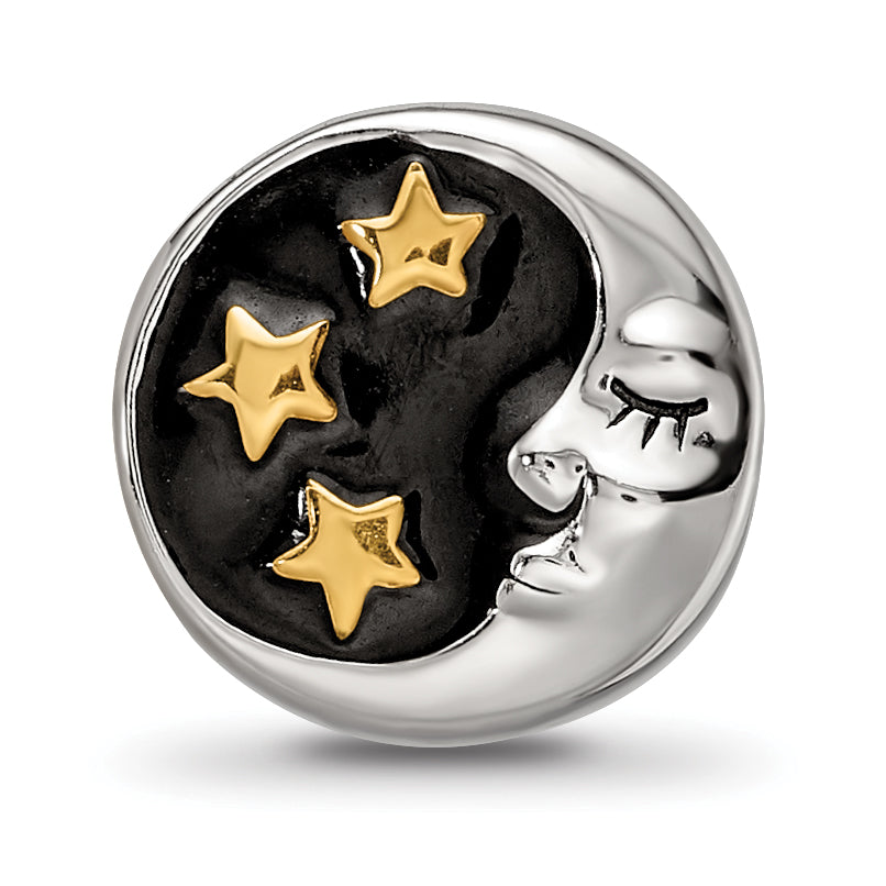 Sterling Silver Reflections Rhodium Gold-plated Enamel Moon/Stars Bead