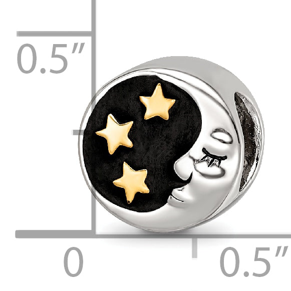 Sterling Silver Reflections Rhodium Gold-plated Enamel Moon/Stars Bead