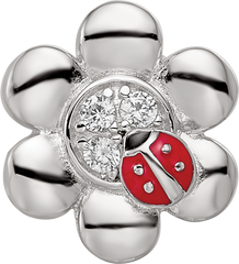 Sterling Silver Reflections Rhod-plated Enameled CZ Ladybug Flower Bead