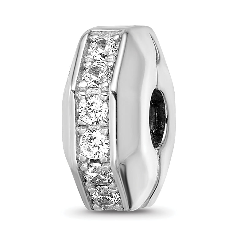 Sterling Silver Reflections Rhod-plated CZ Hinged Bead