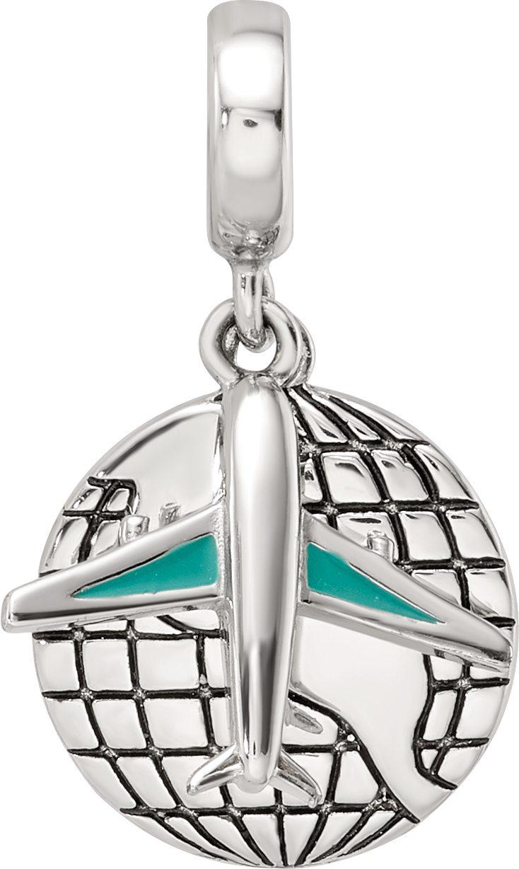 Sterling Silver Reflections Rhod-plated Earth & Plane 2-Piece Dangle Bead