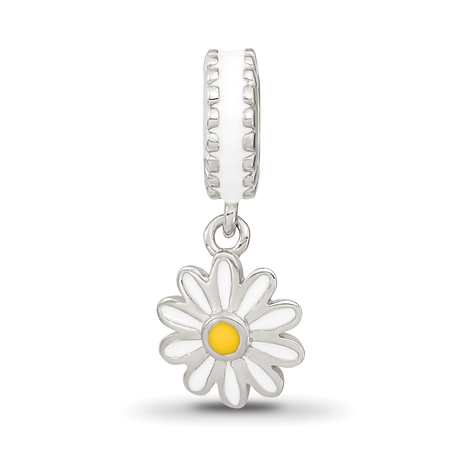 Sterling Silver Reflections Rhodium-plated Enamel Daisies Bead