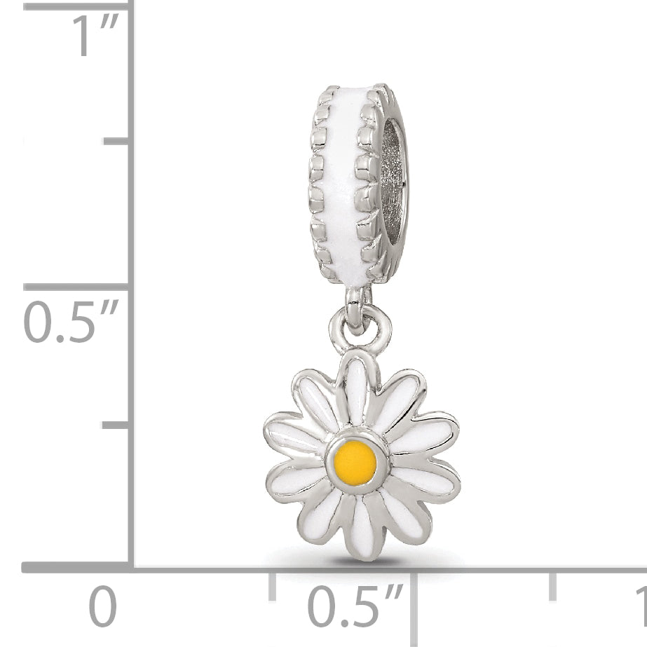 Sterling Silver Reflections Rhodium-plated Enamel Daisies Bead