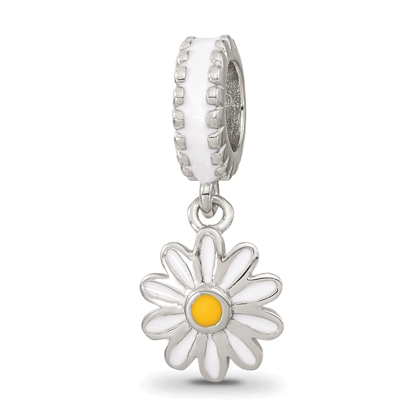 Sterling Silver Reflections Rhodium-plated Enamel Daisies Bead