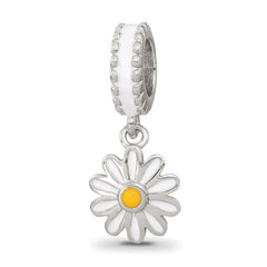 Sterling Silver Reflections Rhodium-plated Enamel Daisies Bead