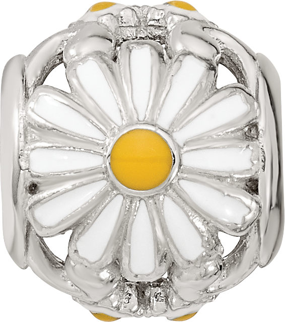 Sterling Silver Reflections Rhodium-plated Enamel Daisies Bead