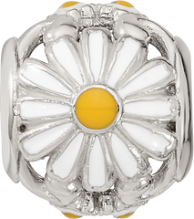 Sterling Silver Reflections Rhodium-plated Enamel Daisies Bead