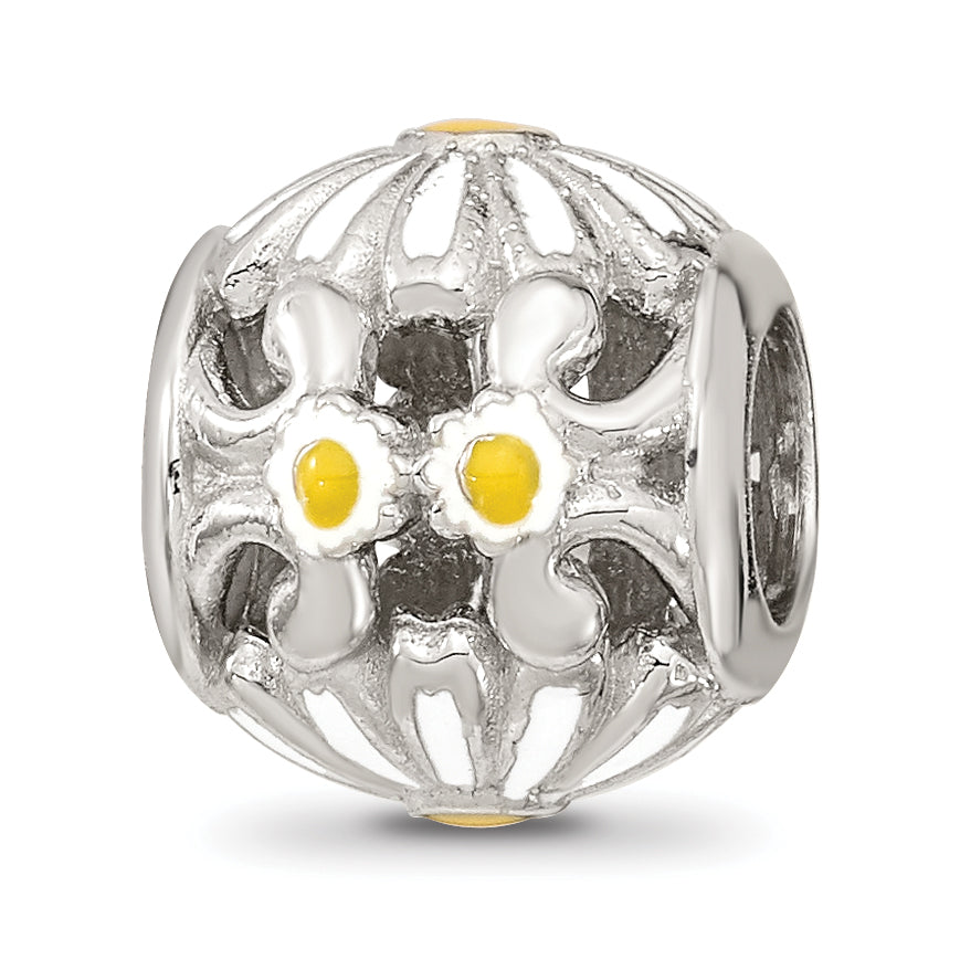 Sterling Silver Reflections Rhodium-plated Enamel Daisies Bead