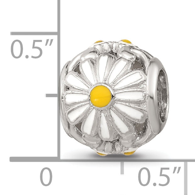 Sterling Silver Reflections Rhodium-plated Enamel Daisies Bead