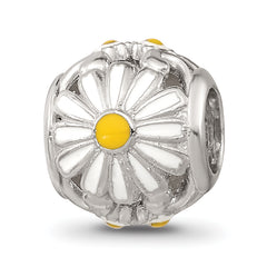 Sterling Silver Reflections Rhodium-plated Enamel Daisies Bead