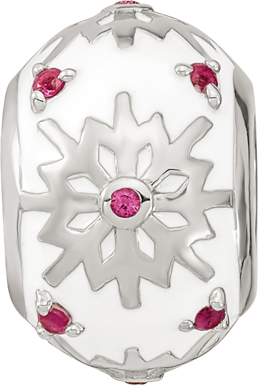 Sterling Silver Reflections Rhod-plated Enamel Crystal Snowflake Bead