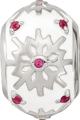 Sterling Silver Reflections Rhod-plated Enamel Crystal Snowflake Bead