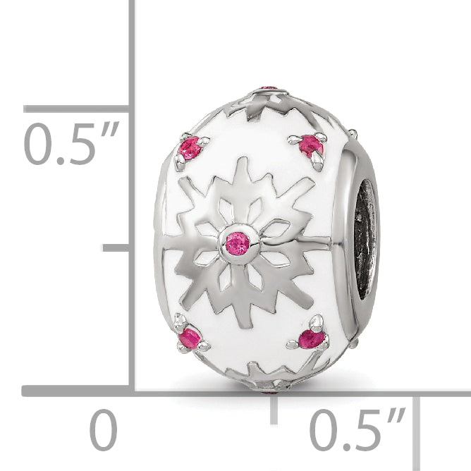 Sterling Silver Reflections Rhod-plated Enamel Crystal Snowflake Bead