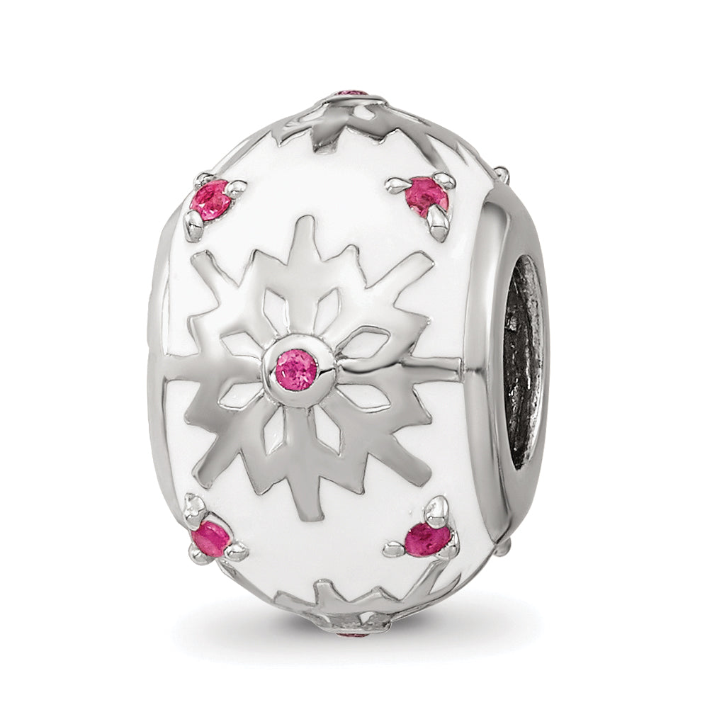 Sterling Silver Reflections Rhod-plated Enamel Crystal Snowflake Bead