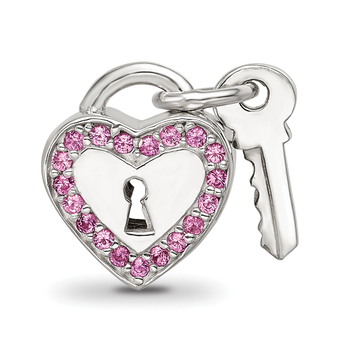 Sterling Silver Reflections CZ Heart & Key Lock Bead