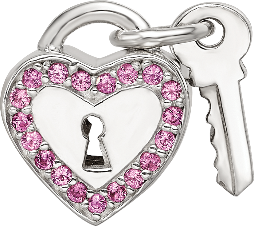 Sterling Silver Reflections CZ Heart & Key Lock Bead