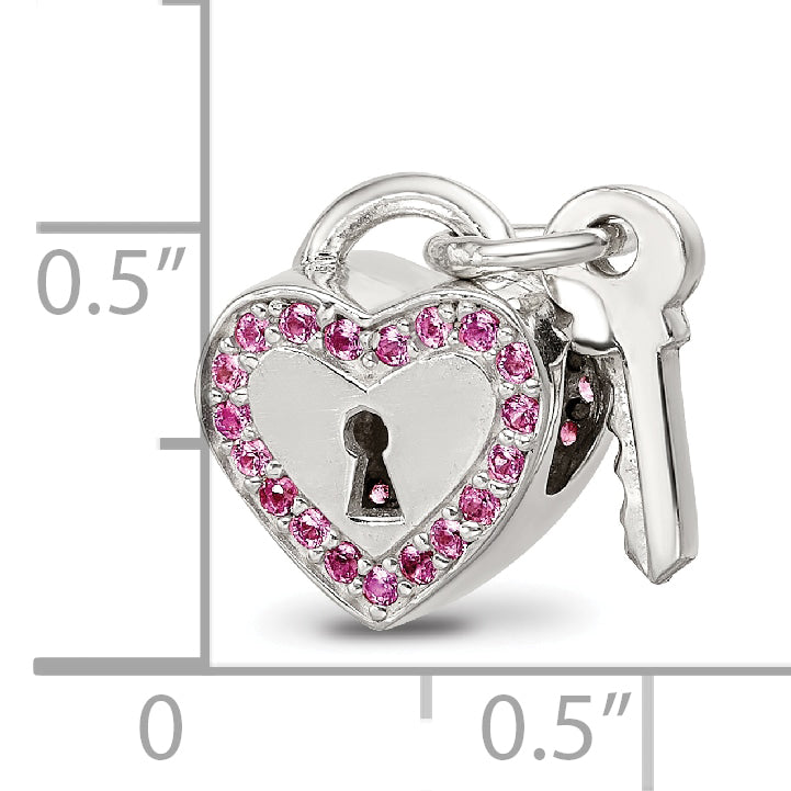 Sterling Silver Reflections CZ Heart & Key Lock Bead