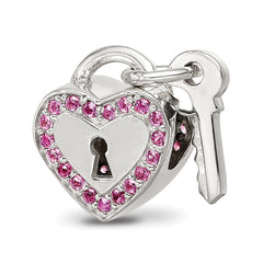 Sterling Silver Reflections CZ Heart & Key Lock Bead