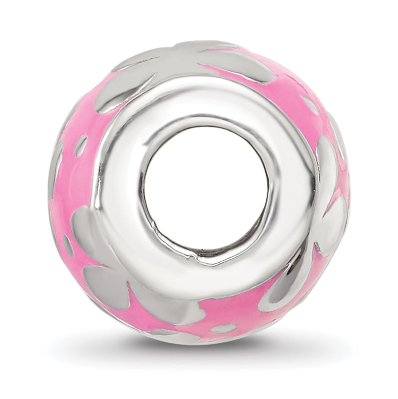 Sterling Silver Reflections Pink Enamel Floral Bead