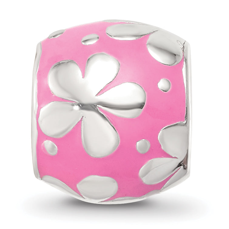 Sterling Silver Reflections Pink Enamel Floral Bead