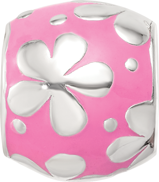 Sterling Silver Reflections Pink Enamel Floral Bead