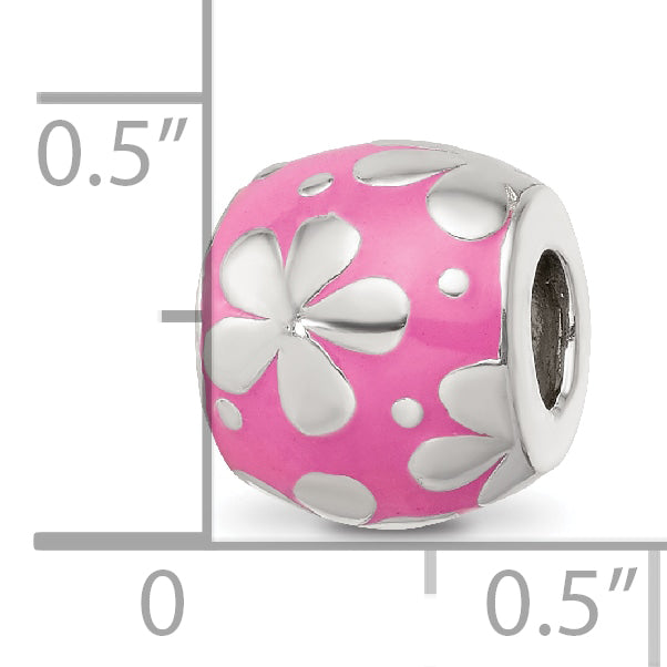 Sterling Silver Reflections Pink Enamel Floral Bead