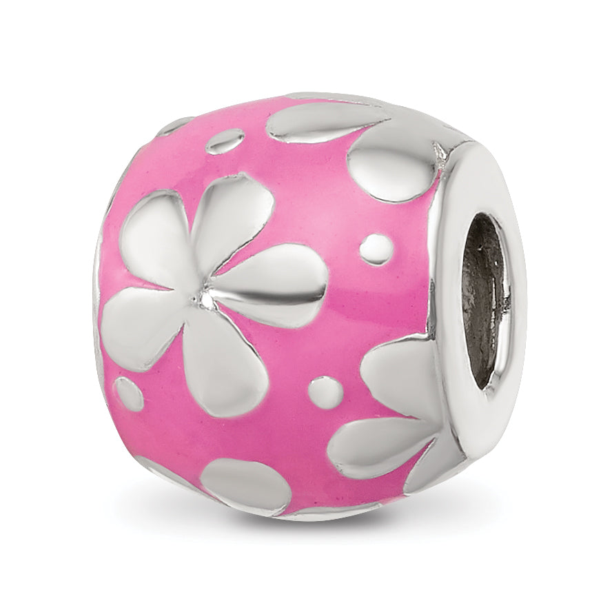 Sterling Silver Reflections Pink Enamel Floral Bead