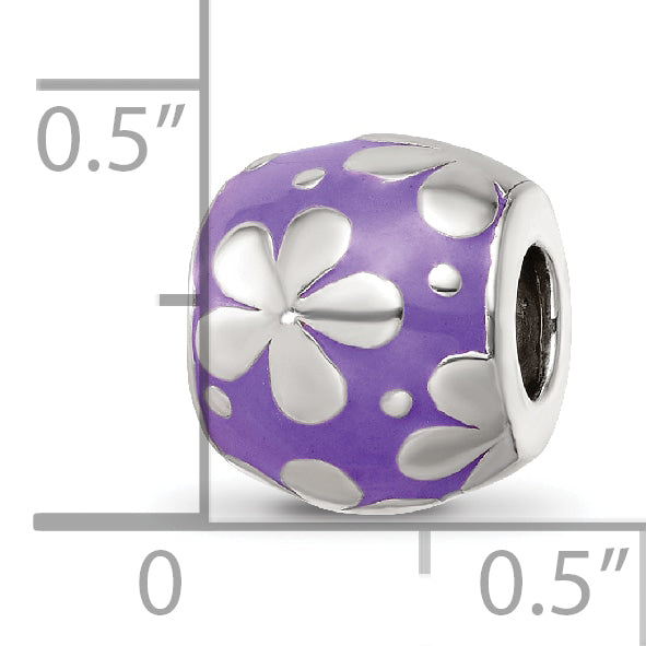 Sterling Silver Reflections Purple Enamel Floral Bead