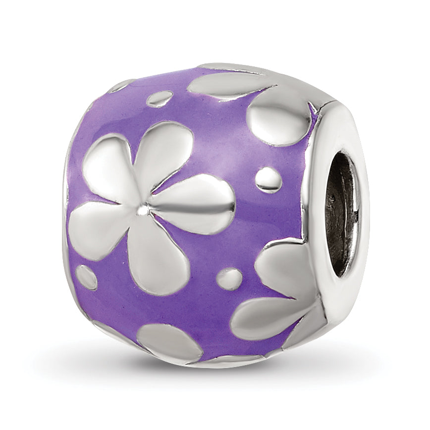 Sterling Silver Reflections Purple Enamel Floral Bead