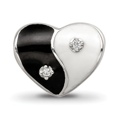 Sterling Silver Reflections Enamel CZ Yin Yang Heart Bead