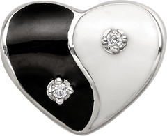 Sterling Silver Reflections Enamel CZ Yin Yang Heart Bead