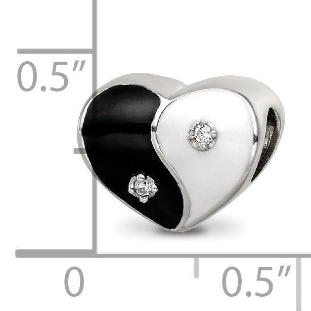 Sterling Silver Reflections Enamel CZ Yin Yang Heart Bead