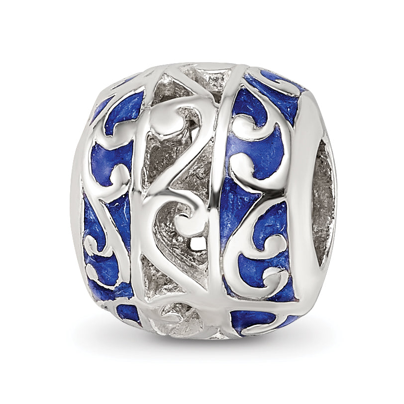 Sterling Silver Reflections Blue Enamel Swirl Design Bead