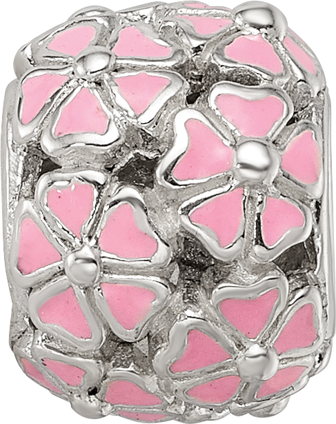 Sterling Silver Reflections Pink Enamel Floral Bead