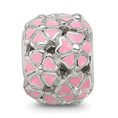 Sterling Silver Reflections Pink Enamel Floral Bead