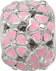 Sterling Silver Reflections Pink Enamel Floral Bead