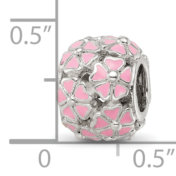 Sterling Silver Reflections Pink Enamel Floral Bead