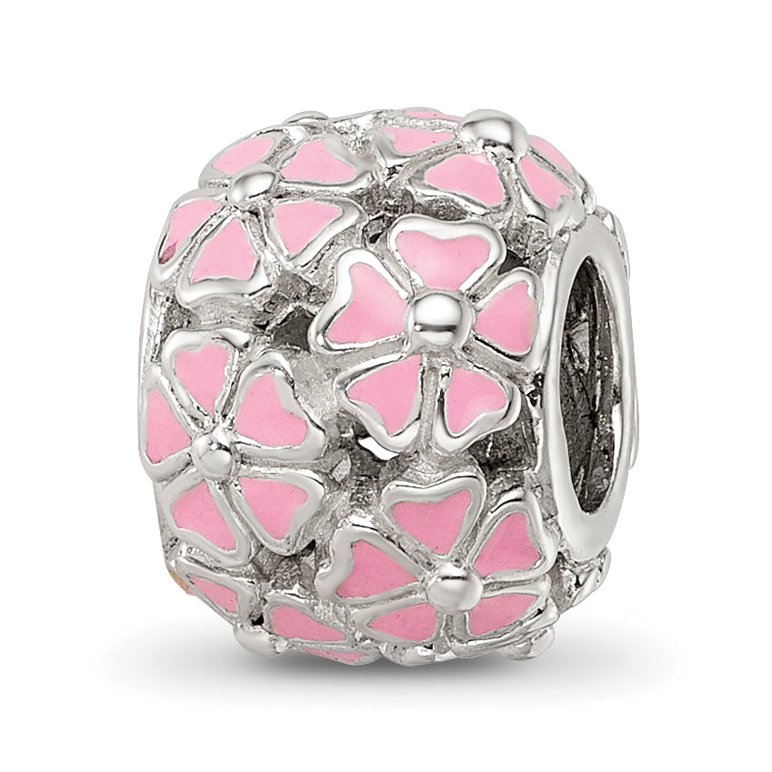 Sterling Silver Reflections Pink Enamel Floral Bead