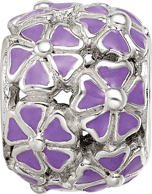 Sterling Silver Reflections Purple Enamel Floral Bead