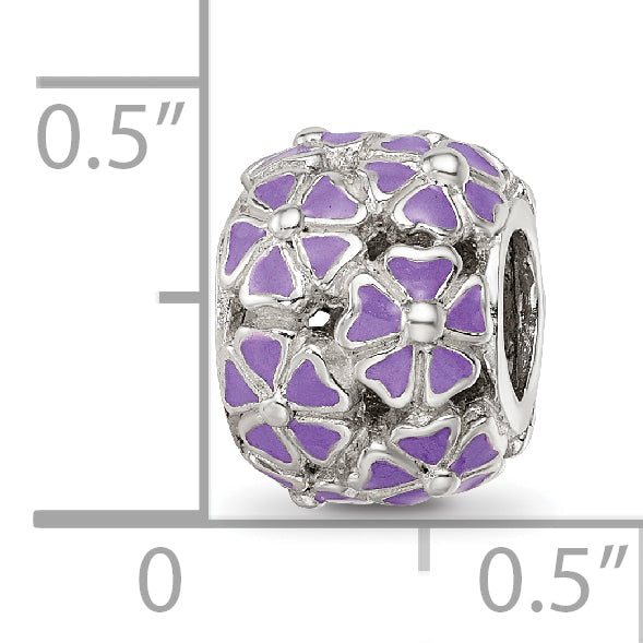 Sterling Silver Reflections Purple Enamel Floral Bead