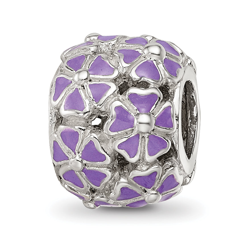 Sterling Silver Reflections Purple Enamel Floral Bead