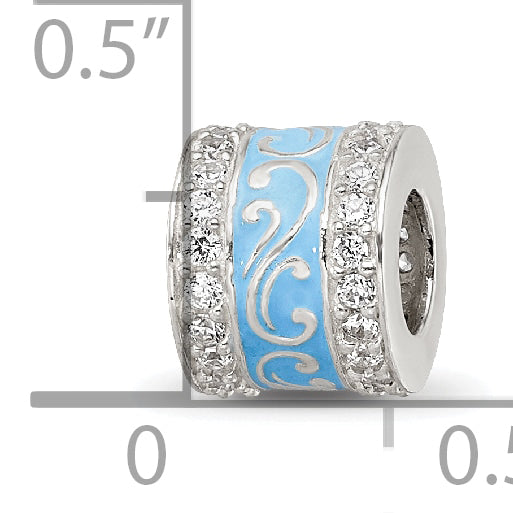 Sterling Silver Reflections Blue Enamel CZ Swirl Design Bead